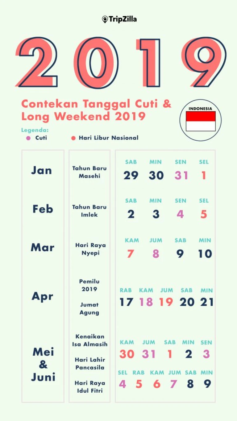 Tanggal Cuti Long Weekend hari libur nasional 2019 indonesia